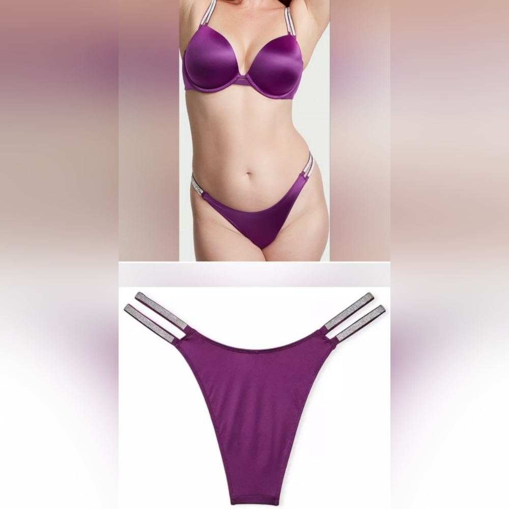 38D/XL VS Double Shine Strap PushUp Bra Brazilian Panty Set